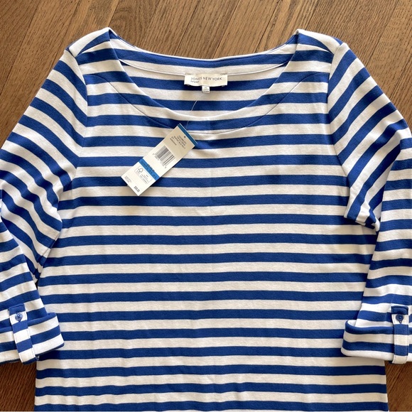 Jones New York Sport Seaport Blue Multi Stripe Dress Cotton Size XL - Picture 2 of 6
